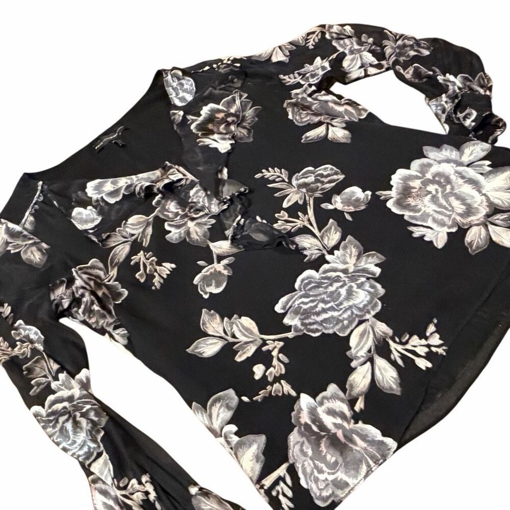 White House Black Market Silk-Blend Floral Burnout Blouse - Sz Med - Picture 6 of 14